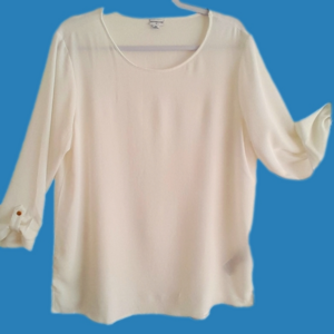 JACQUELINE de YONG Crepe White Boxy 3/4 sleeve blouse Sz 42(fits 10-12)